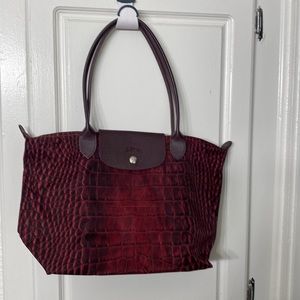 Longchamp Le Pliage small nylon long handles burgundy satchel